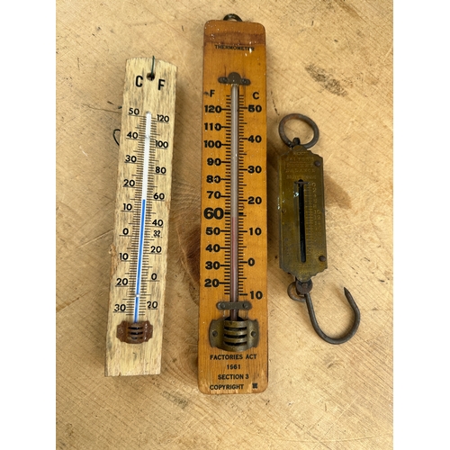 210 - Two Vintage Thermometers  & Salter Spring Balance