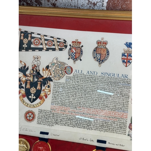 204 - Framed Declaration & Coat of Arms on Large Pennant