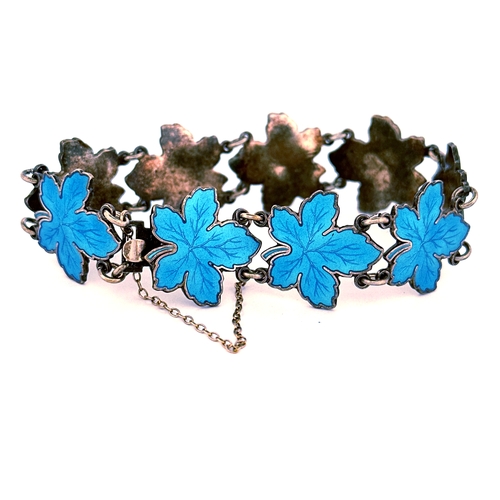 6 - Scandinavian Blue Enamel & Sterling Silver Leaf Design Bracelet by Meka Denmark