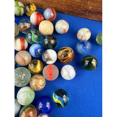 131 - Small Quantity of Vintage Marbles in Wooden Box