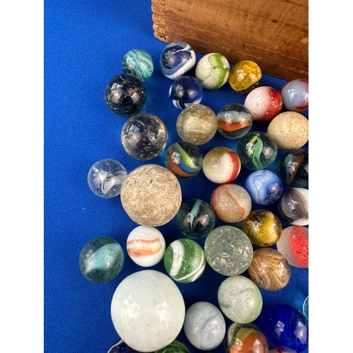 131 - Small Quantity of Vintage Marbles in Wooden Box