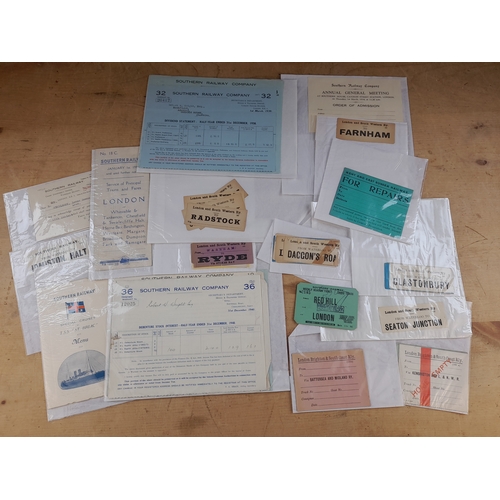 145 - Ephemera Relating to Southern Railway and its Companies including Luggage Parcel Labels and Statemen... 
