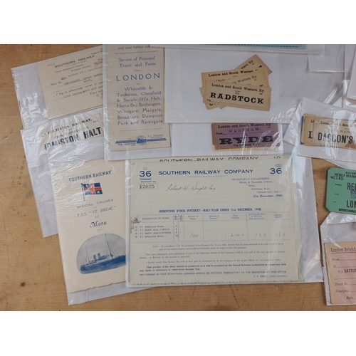 145 - Ephemera Relating to Southern Railway and its Companies including Luggage Parcel Labels and Statemen... 