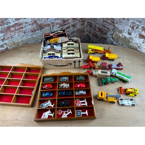 112 - Group of Playworn Diecast Cars, Boxed Days Gone & Car Display Racks