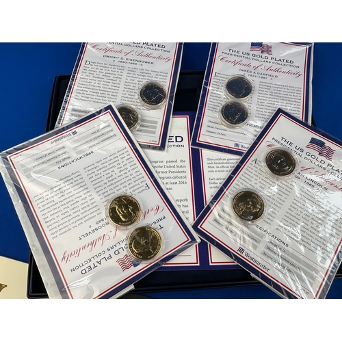 166 - Group of Collectable Gold Plated Coins including Tanks, London & Presidential Dollars.