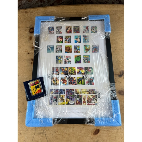 165 - Limited Edition Framed Marvel Stamps & DC Batman Gold Plated Coin