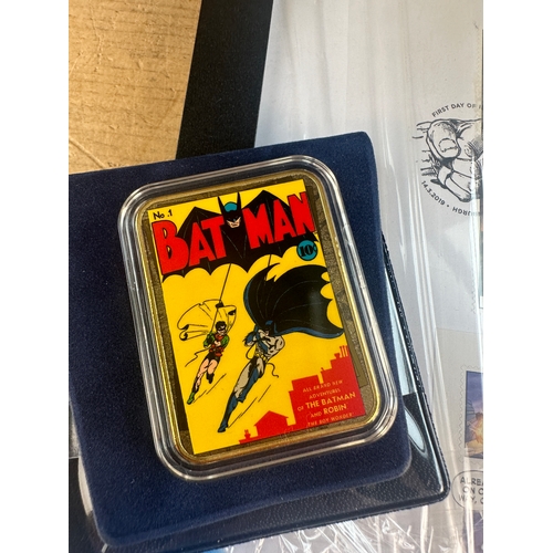 165 - Limited Edition Framed Marvel Stamps & DC Batman Gold Plated Coin