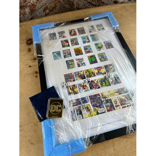 165 - Limited Edition Framed Marvel Stamps & DC Batman Gold Plated Coin