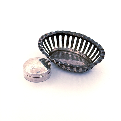 38 - Small Silver Pill Box & Continental Silver Dish