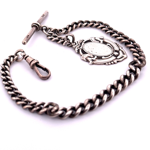 9 - Silver Albert Watch Chain with Fob - Stamps to Chain, T-bar , Clip & Fob