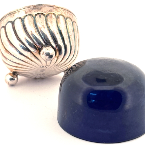 11 - Victorian Silver Salt with Blue Glass Liner, London 1885