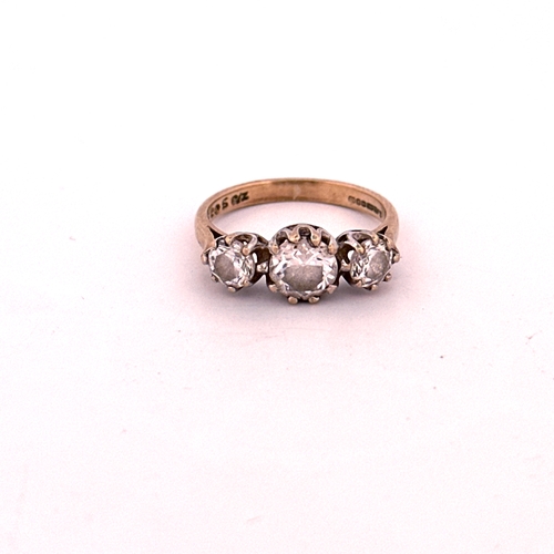 18 - 9ct Gold Ring set with Three Cubic Zirconias size M 2.7g