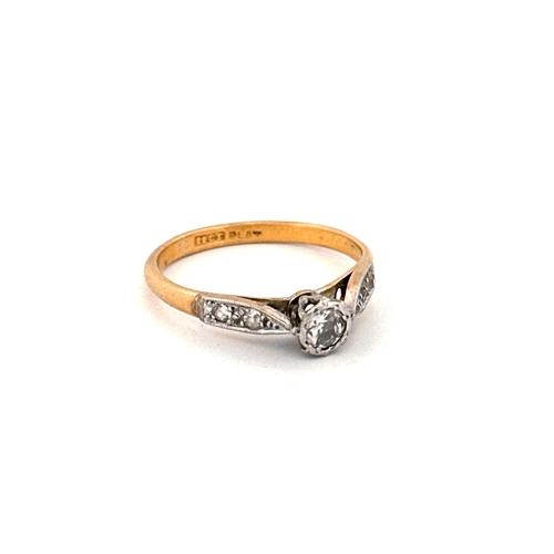 100 - 22ct Gold & Diamond ring with Platinum Mount. size N 2.74g
