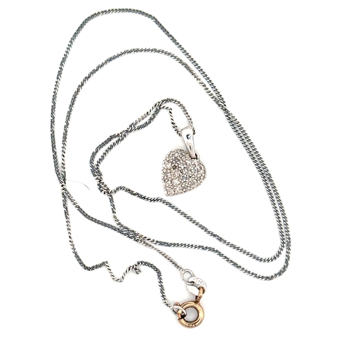 76 - 9ct White Gold Chain with Heart Pendant 2.42g