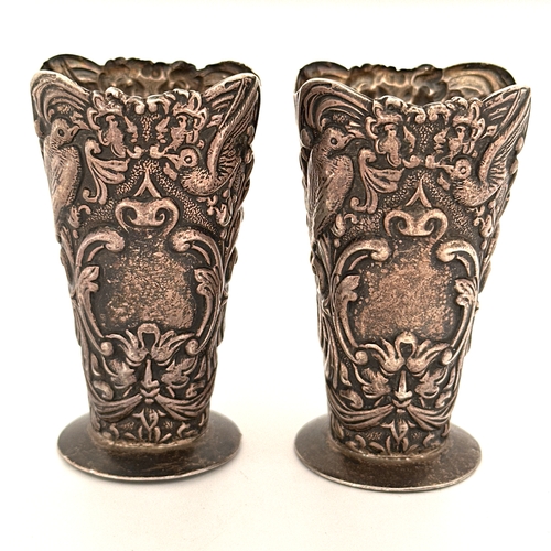 52 - Pair of Embossed Silver Vases by William Comyns, London 1899