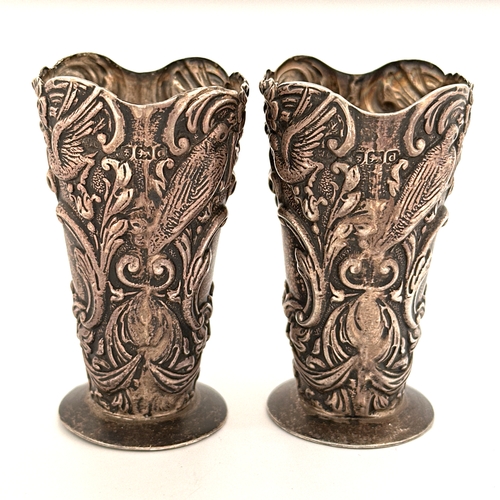 52 - Pair of Embossed Silver Vases by William Comyns, London 1899