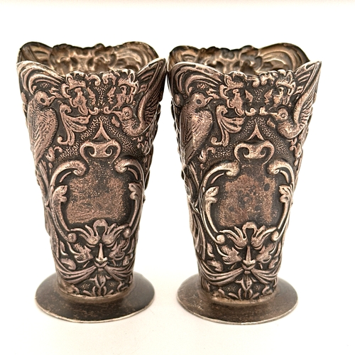 52 - Pair of Embossed Silver Vases by William Comyns, London 1899
