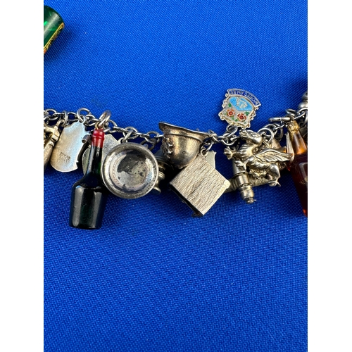 64 - Silver Charm Bracelet with Many Charms