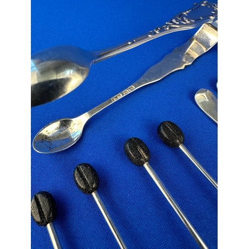 88 - Hallmarked Silver Sugar Tongs, Forks & Coffee Bean Spoons 94g