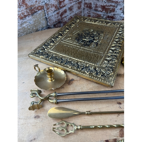 253 - Group of Brassware including Antique Candlesticks