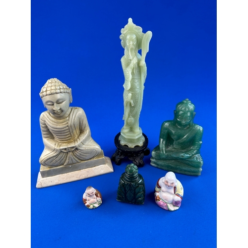 248 - Group of Oriental Carved Stone & Small Ceramic Buddha Figures