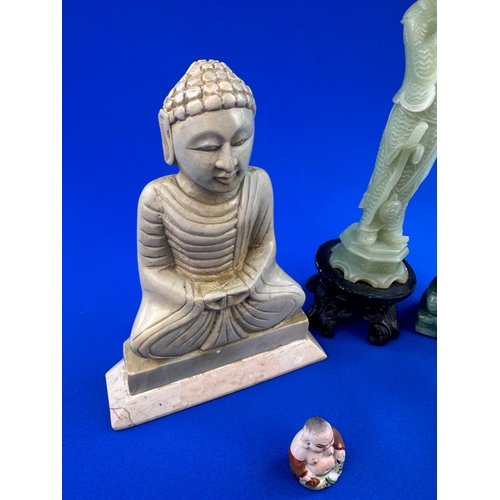 248 - Group of Oriental Carved Stone & Small Ceramic Buddha Figures