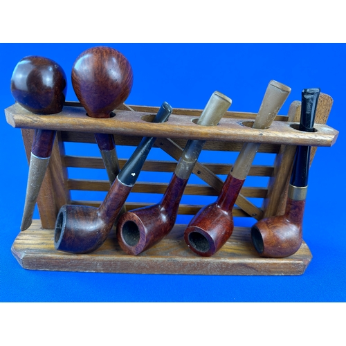 286 - Group of 6 Vintage Estate Pipes & Stand Tobacciana Interest