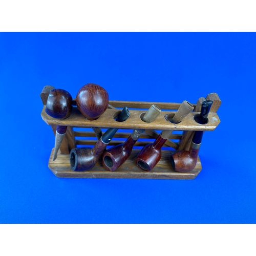 286 - Group of 6 Vintage Estate Pipes & Stand Tobacciana Interest