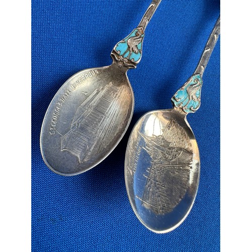 20 - Two Liverpool Silver Spoons with Decorated Bowls, Birmingham 1912