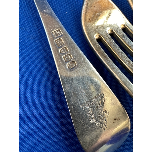 27 - Set of Six Georgian Hallmarked Silver Forks, by William Eley & William Fearn , London 1799, 1802 & 1... 