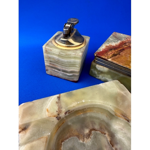 471 - Onyx Tables Smoking Set, Lighter, Ashtray & cigarette Box