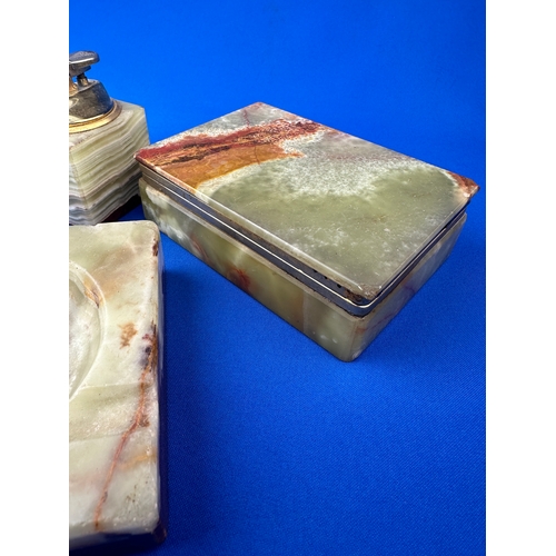 471 - Onyx Tables Smoking Set, Lighter, Ashtray & cigarette Box