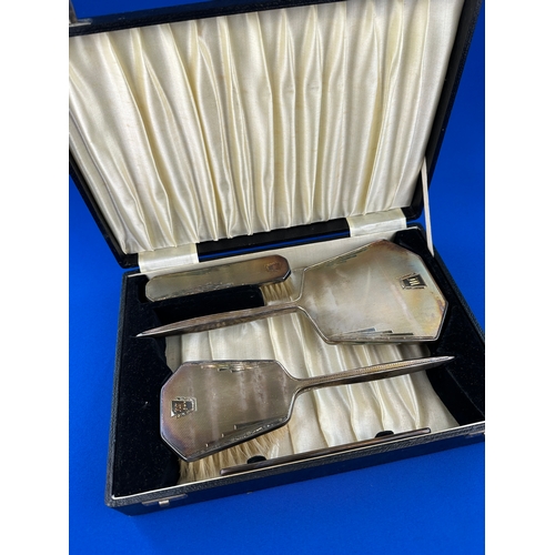 6 - Boxed 3 Piece Art Deco Hallmarked Silver Dressing Table Set