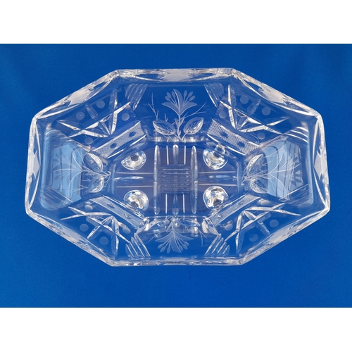 587 - Cut Glass Octagonal Fruit Bowl with Snail Feet - 26cm x 18cm