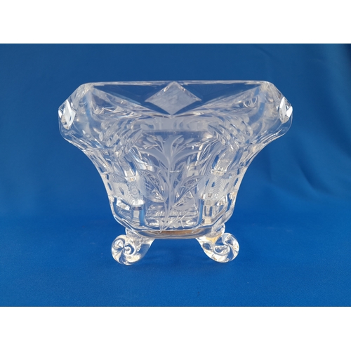 587 - Cut Glass Octagonal Fruit Bowl with Snail Feet - 26cm x 18cm