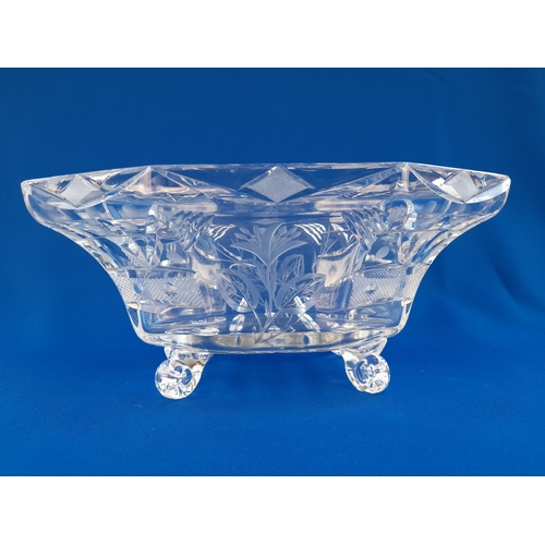 587 - Cut Glass Octagonal Fruit Bowl with Snail Feet - 26cm x 18cm