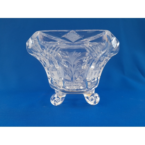 587 - Cut Glass Octagonal Fruit Bowl with Snail Feet - 26cm x 18cm