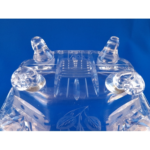 587 - Cut Glass Octagonal Fruit Bowl with Snail Feet - 26cm x 18cm