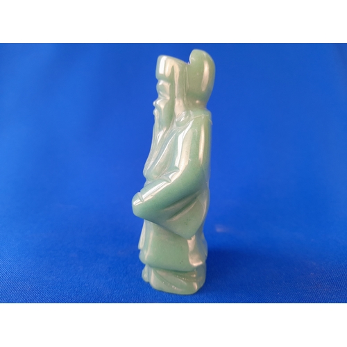 526 - Chinese Carved Jade Immortal Figure with Markings - 9.5cm tall