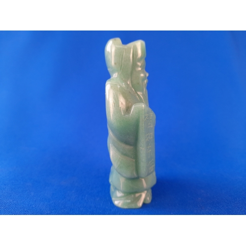 526 - Chinese Carved Jade Immortal Figure with Markings - 9.5cm tall