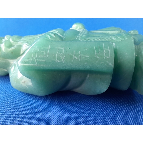 526 - Chinese Carved Jade Immortal Figure with Markings - 9.5cm tall