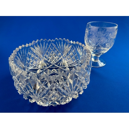 585 - 20cm Diameter, Thick, Heavily Cut Crystal Centrepiece and 1953 Elizabeth II Coronation Goblet