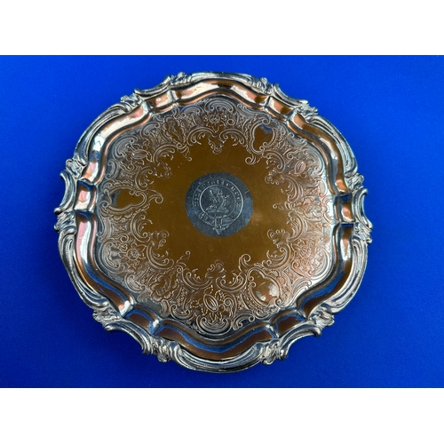 476 - Antique Sheffield Plate Salver with Engraved Armorial 'Nil Nisi Cruce' - 'Nothing Without The Cross'