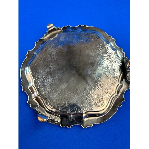 476 - Antique Sheffield Plate Salver with Engraved Armorial 'Nil Nisi Cruce' - 'Nothing Without The Cross'