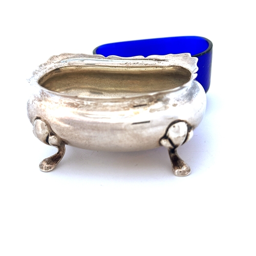 3 - Silver Salt with Cobalt Blue Glass Liner, Mappin & Webb,Birmingham 1926 - 27.9g