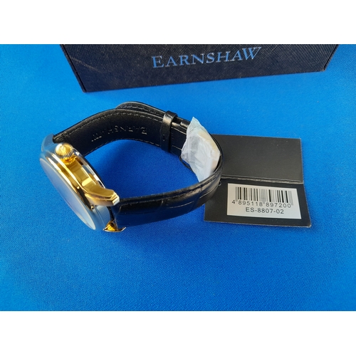 216 - Boxed As New Earnshaw Black Longitude Automatic Wrist Watch and Cufflinks Set ES-8807-02