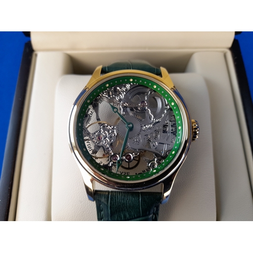 222 - Boxed Earnshaw Gold Tone Green Automatic Wrist Watch ES-8049-05