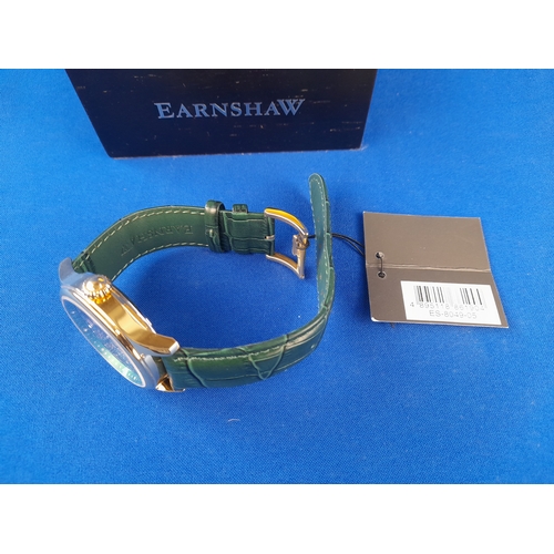 222 - Boxed Earnshaw Gold Tone Green Automatic Wrist Watch ES-8049-05