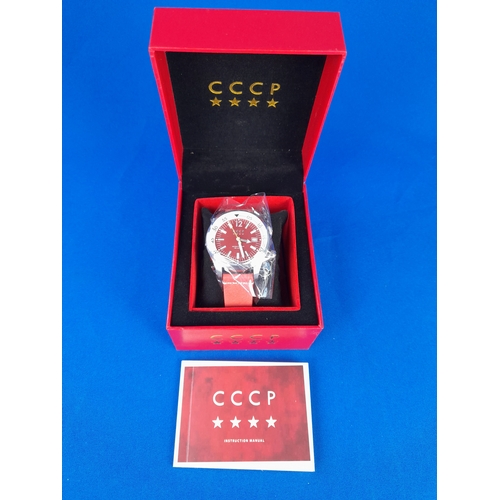 267 - Boxed As New CCCP Black Sea Red Automatic Wrist Watch CP-7043-03