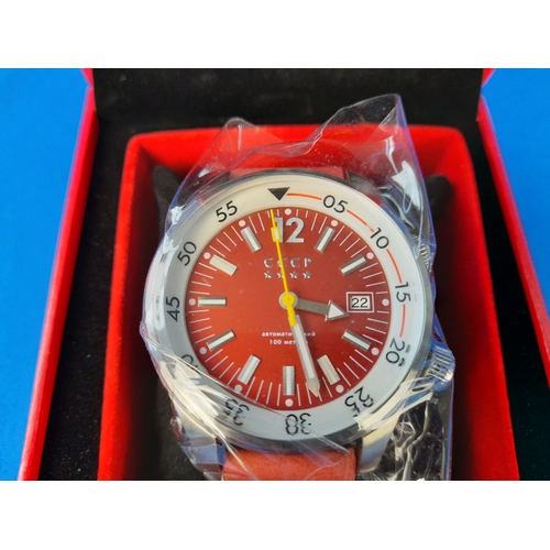 267 - Boxed As New CCCP Black Sea Red Automatic Wrist Watch CP-7043-03